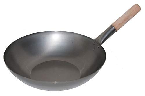 AAF Nommel Wok pan platte bodem Ø 40 cm koolstofstaal | gas & inductie | houten handvat