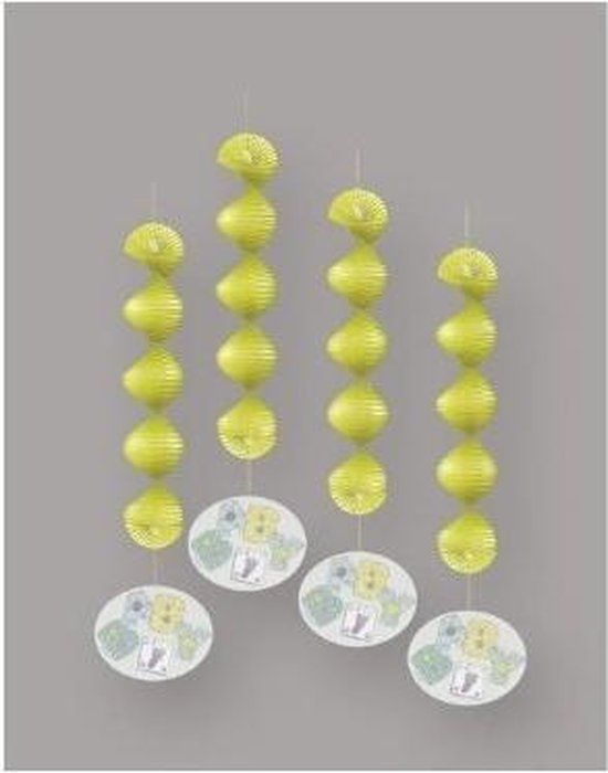 Hangdeco - Baby Shower - Set van 4 - Pastel Geel - 4 Spiralen