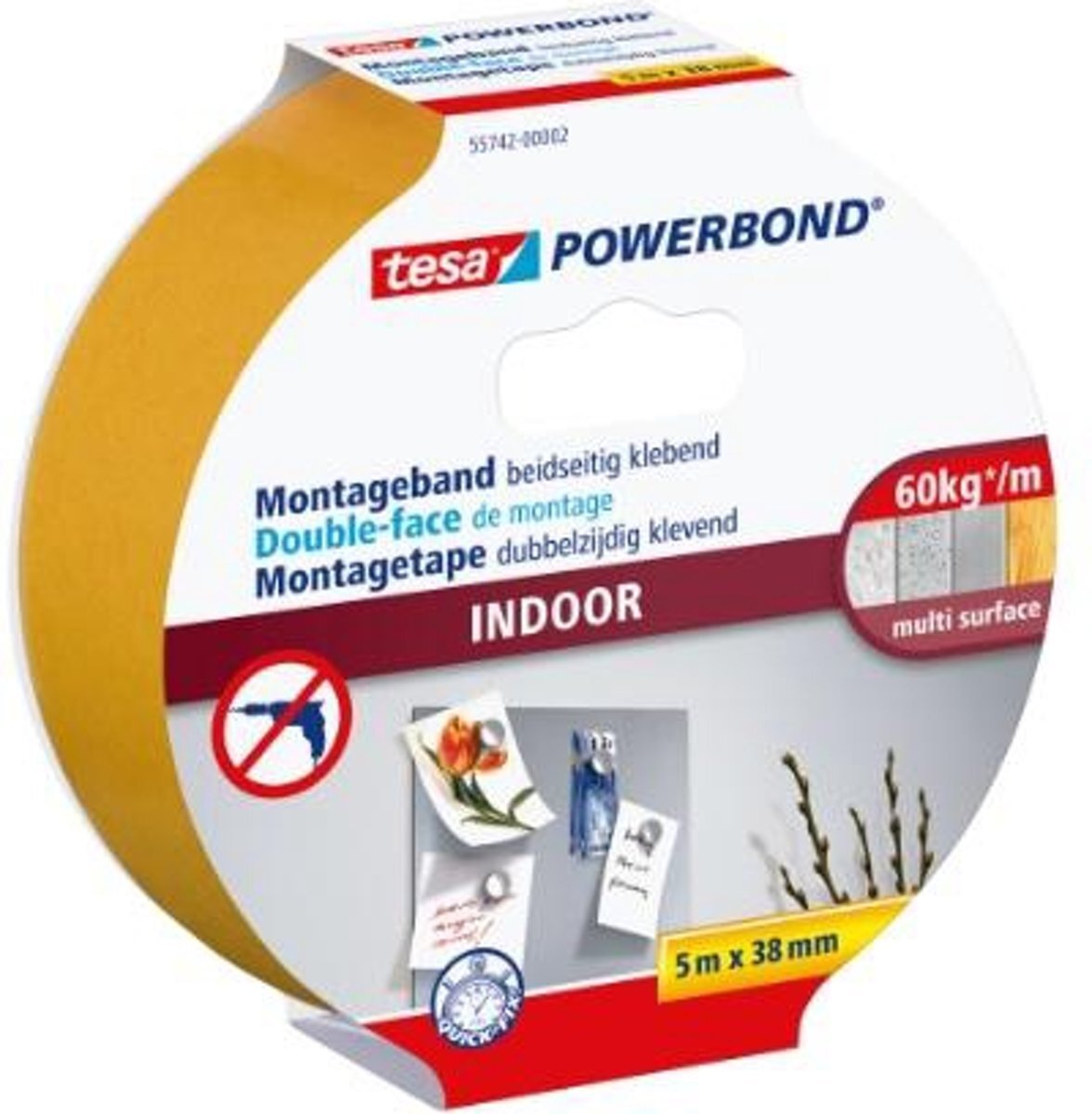 tesa montagetape Powerbond 'Indoor' wit 5 m x 38 mm