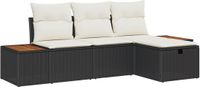 vidaXL Tuinbank - Set - 4 - Zwart - Polyrattan
