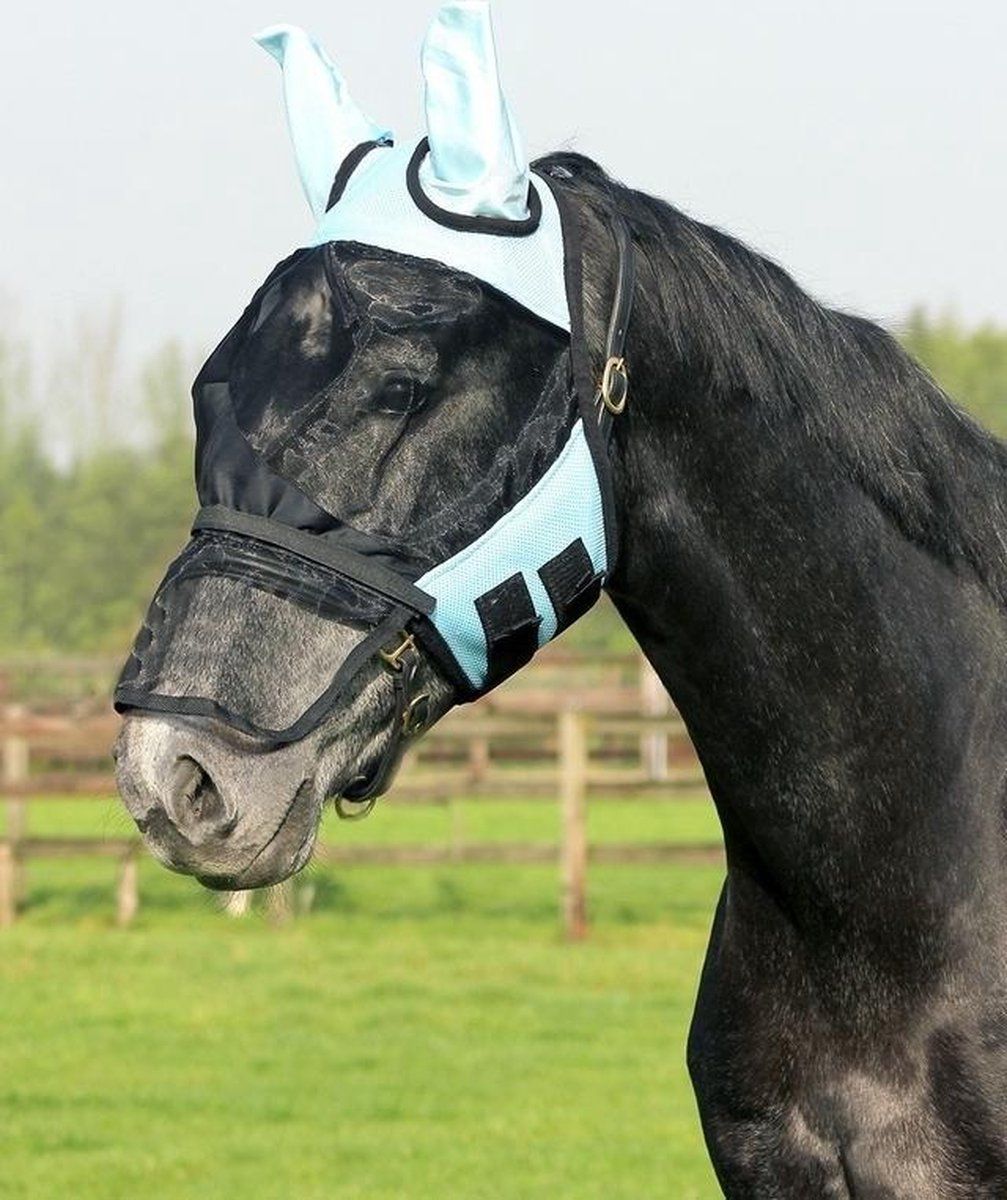 QHP Vliegenkap met Afneembare Neusflap - Lichtblauw - pony