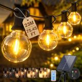 SALCAR Lichtsnoer op zonne-energie, voor buiten, 23 m, waterdicht, 30+1 G40-gloeilampen, dimbaar, met afstandsbediening, 8 modi, lichtketting op zonne-energie, voor tuin, balkon, terras, feest