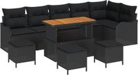vidaXL Tuinbank Set 10-delig Zwart Poly Rattan