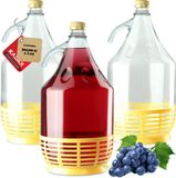 KADAX Wijnballon 5 l, glazen ballon 3 stuks, fermentatieballon, beugelfles met mand, glas, fermentatiecontainer voor wijn, gistballon