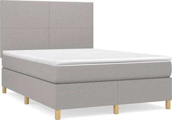 vidaXL Boxspring met matras stof lichtgrijs 140x190 cm