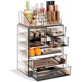 Sorbus Acryl Make-up Organizer Set met 7 Lades en Brede en Kleine Vakken, Zwart Getinte Opberger voor Cosmetica, Penselen en Sieraden, Cadeau voor Dames en Tieners