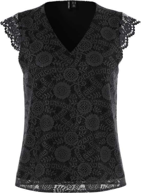 Pieces PCOLLINE SL LACE V-NECK TOP WVN NOOS Women's Tank Top - Black - Size M