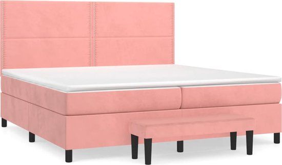 vidaXL Boxspring met matras fluweel roze 200x200 cm