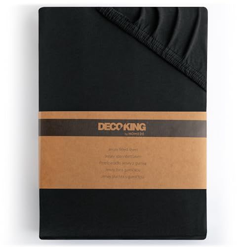 DecoKing Hoeslaken 200x220-220x240 cm 100% Gekamd Katoen Jersey Zacht Zwart Amber