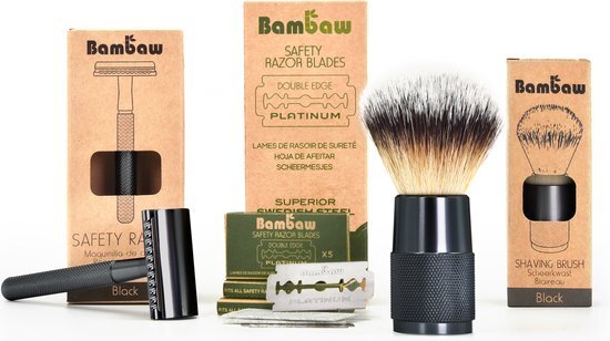 Bambaw Scheerset met Vegan Scheerkwast | Roségoud | 100 Scheermesjes en Metalen Safety Razor | Cadeau voor Feesten | Geschenkset vrouwen en mannen | Nat Scheren | Scheeremesjes Vrouw & Man | Set Cadeau voor vrouw