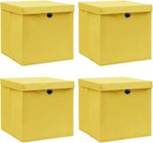 vidaXL Opbergboxen met deksel 4 st 32x32x32 cm stof geel