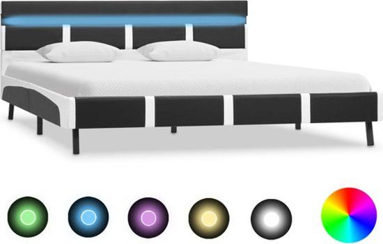 vidaXL Bedframe met LED kunstleer grijs 120x200 cm