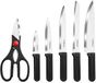 Cheffinger, set de 7 couteaux avec bloc de rangement et ciseaux poignées ergonomiques, noir / argent