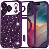 Techsuit Hoesje geschikt voor Apple iPhone 17 Pro - Luxury Glitter Back Cover - Geschikt voor MagSafe - Donkerpaars