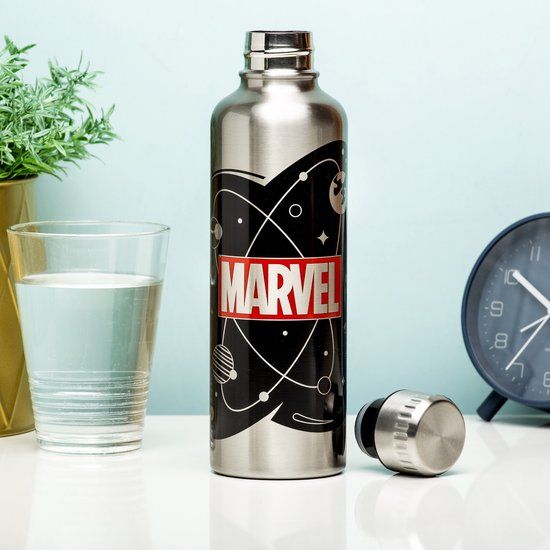 Paladone Marvel Metalen RVS Drinkfles - 500 ml - Zwart/Wit/Rood