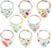 Welsberg 8 Baby Slabbetjes Driehoekige Sjaal Peuters Unisex 100% Biologisch Katoen Bandana Baby Slabbetjes voor Jongens en Meisjes 0-36 Maanden, Sjaals met Drukknopen, Absorberende Kwijl Slabbetjes