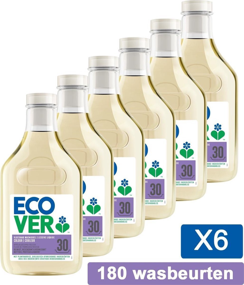 Ecover Vloeibaar Wasmiddel Color - Appelbloesem & Freesia - Voordeelverpakking 6 x 1,5 l - 180 wasbeurten