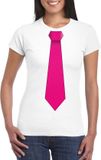 Bellatio Decorations Shoppartners Bv Wit t-shirt met roze stropdas dames M