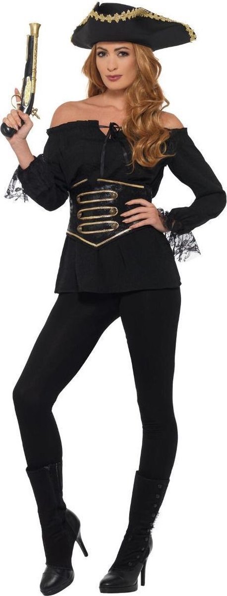 Smiffys - Luxe zwarte piraten blouse voor dames - L - Volwassenen kostuums