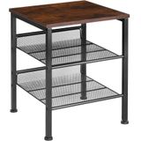 TecTake Bijzettafel met 1 plank en 2 roosterplanken - Nachtkastje in industrieel design - Donkerbruin