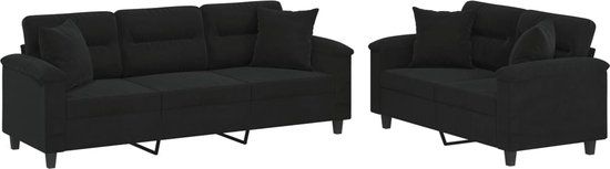 vidaXL 2-delige Loungeset met kussens microvezelstof zwart