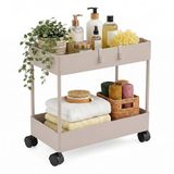 Relaxdays rolwagen, 2 etages, serveerwagen, keukenwagen, beige