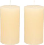 Bougie conique/bougie cylindrique - 2x - blanc ivoire - 7 x 13 cm - modèle rustique