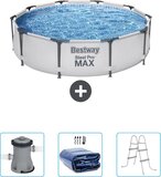 Bestway Steel Pro MAX Zwembad - Rond - 305 x 76 cm - Grijs - Incl. Pomp, Solarzeil & Ladder