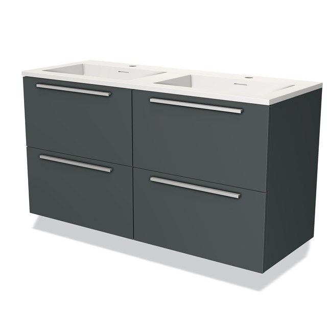 Maxaro Badkamermeubel 120cm Modulo Donkergrijs 4 Lades Vlak Wastafel Solid Surface