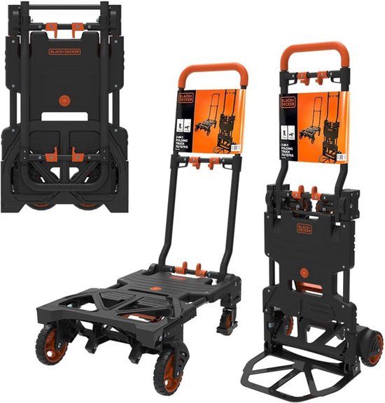 BLACK+DECKER 2-in-1 Steekwagen en Plateauwagen - Steekkar max. 55KG - Platformwagen max. 120KG - Transportwagen Inklapbaar