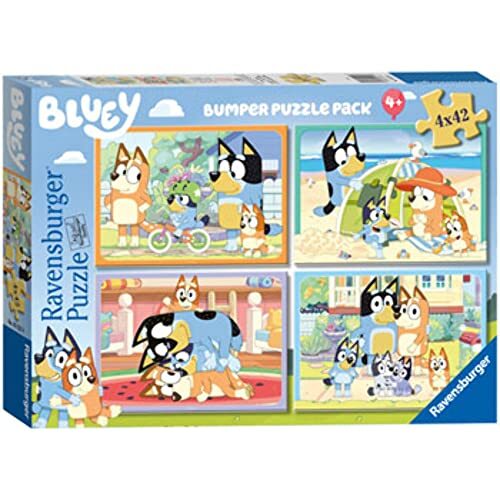 Ravensburger Bluey, 4 x 42 delen, bumper pack, puzzel voor kinderen, aanbevolen leeftijd 4+, meerkleurig, 05222 6