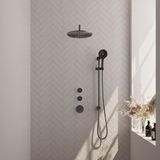 Brauer Gunmetal Edition Thermostatische Regendoucheset Inbouw - Hoofddouche 30 cm - Gebogen Wandarm - Handdouche 3 Standen - Doucheslang - Geintegreerde Glijstang - Gunmetal