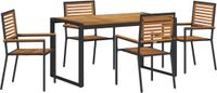 vidaXL Tuin Eettafel Set 5-delig Zwart/Bruin Polyrotan