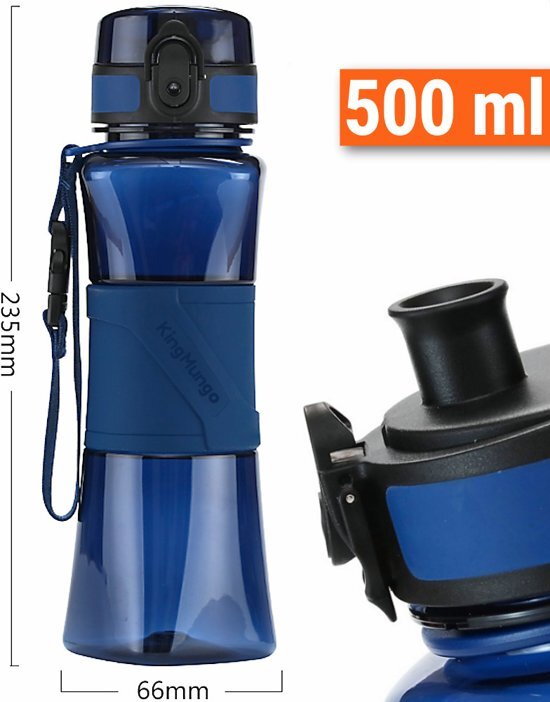 - Drinkfles Herbruikbare Waterfles 500 ml Donkerblauw Vaatwasserbestendige Waterflessen Water Fles BPA Vrij Infuser Filter Drinkflessen Drinkbus Sport Bidon King Mungo KMDF004