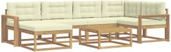 vidaXL Hoek loungeset 6 zitplaatsen Wit en crèmekleurig Acacia hout