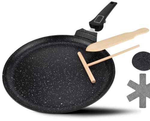 DIVORY Pannenkoekenpan 28cm | Afneembare Handgreep, Inductie Geschikt, Anti-aanbaklaag, Aluminium Anti-aanbak | Pan voor pannenkoeken, Crêpe pan, Omelet