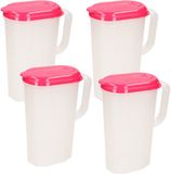Plastic Forte Pichet avec couvercle - 4x - 2 litres - fuchsia - plastique - pichet verseur étroit qui rentre dans la porte du réfrigérateur