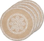 Zeller placemats met mandala print - 6x - jute look stof - rond - D38 cm