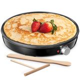 Elektrische Yabano Elektrische pannenkoekenpan, roestvrij staal, pannenkoekenmaker, feestpannenkoeken, zoete pannenkoeken, maker, bakplaat antiaanbaklaag, 30 cm, verstelbare thermostaat, spatel dispenser inbegrepen
