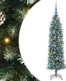 vidaXL Kunstmatige slanke kerstboom groen en wit 150 cm