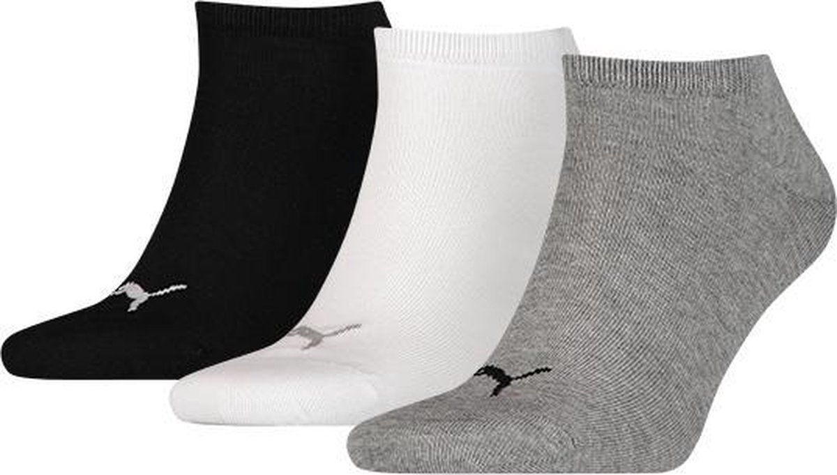 PUMA Quarter Plain Enkelsokken - 3 pack - Zwart/Wit/Grijs - Maat 35-38
