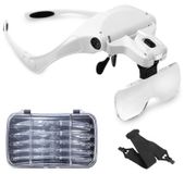 Loupe avec bandeau et éclairage LED, avec 5 lentilles, 1,0X-3,5X, pour utilisation mains libres