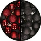 Merkloos / Sans marque Kaemingk B.V. Kerstballen 34x st - 3 cm - donkerrood en zwart - kunststof