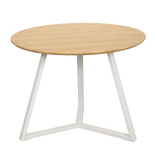 DRW Ronde eettafel van natuurlijk hout en metaal, in natuur en wit, 100 x 75 x 3 cm