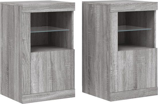 vidaXL Bijzetkastjes met LED - 2 stuks - Bewerkt hout - Grijs Sonoma eikenkleur