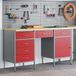 vidaXL Werkbank met lades, 3 stuks, rood, van hout en staal
