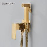 Or brossé Or Mitigeur encastré - Robinet d'eau chaude et froide - Installation à un trou - Douchette avec rehausseur de pression