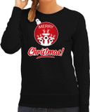 Bellatio Decorations Shoppartners Bv Rendier Kerstbal sweater / kersttrui Merry Christmas zwart voor dames - Kerstkleding / Christmas outfit S