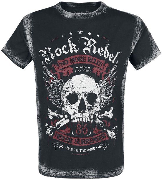 Rock Rebel by EMP Zwart t-shirt met frontprint en wassing - Heren - XL