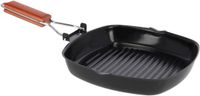 Gerimport San Ignacio grillpan - koekenpan - 25 x 25 cm - met anti-aanbak laag - houten handvat - zwart/bruin